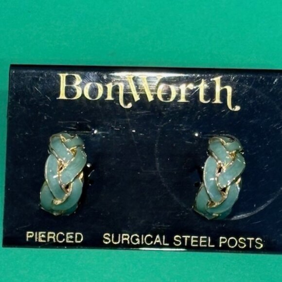 BonWorth gold tone &  blue enamel earrings-Criss cross design-Pierced - Picture 1 of 6